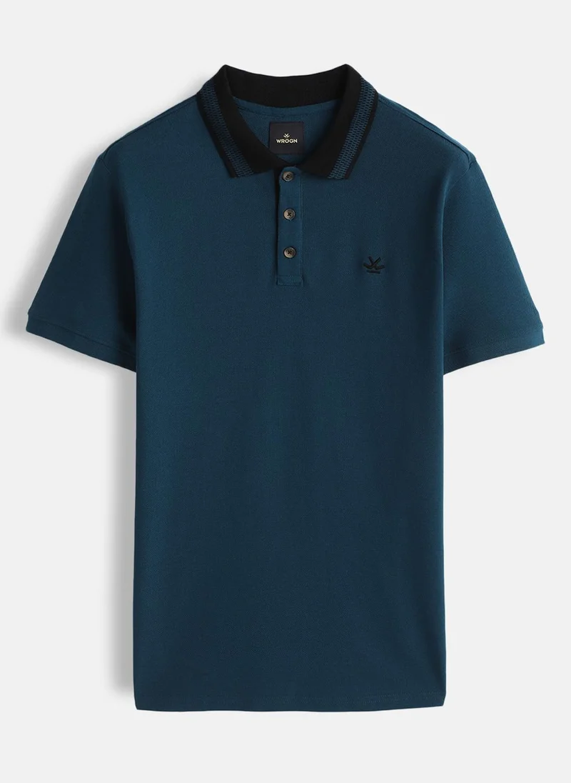 روجن Jacquard Collar Pique Polo T-Shirt | Teal